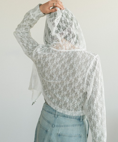 VANNIE U（ヴァニーユー）の「シアーレースフーディー/ジップパーカー（パーカー・レディース・アイボリー/ブラック・FREE）」の11枚目の写真