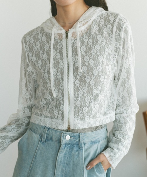 VANNIE U（ヴァニーユー）の「シアーレースフーディー/ジップパーカー（パーカー・レディース・アイボリー/ブラック・FREE）」の15枚目の写真