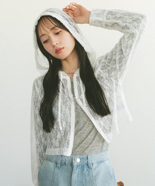 VANNIE U（ヴァニーユー）の「シアーレースフーディー/ジップパーカー（パーカー・レディース・アイボリー/ブラック・FREE）」の6枚目の写真