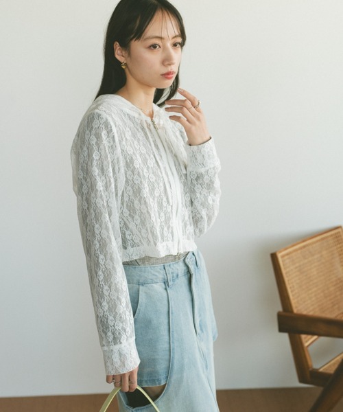 VANNIE U（ヴァニーユー）の「シアーレースフーディー/ジップパーカー（パーカー・レディース・アイボリー/ブラック・FREE）」の16枚目の写真