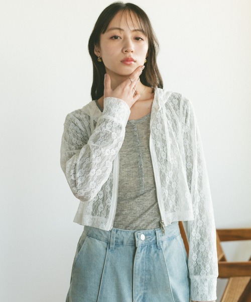 VANNIE U（ヴァニーユー）の「シアーレースフーディー/ジップパーカー（パーカー・レディース・アイボリー/ブラック・FREE）」の19枚目の写真