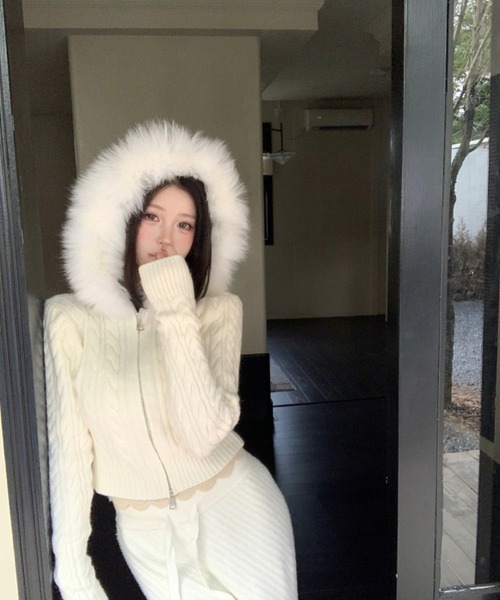 【セール】Y2K エコファー フード ジップアップ ケーブル パーカー（パーカー）｜gossip！ロサンゼルス（ゴシップロサンゼルス）