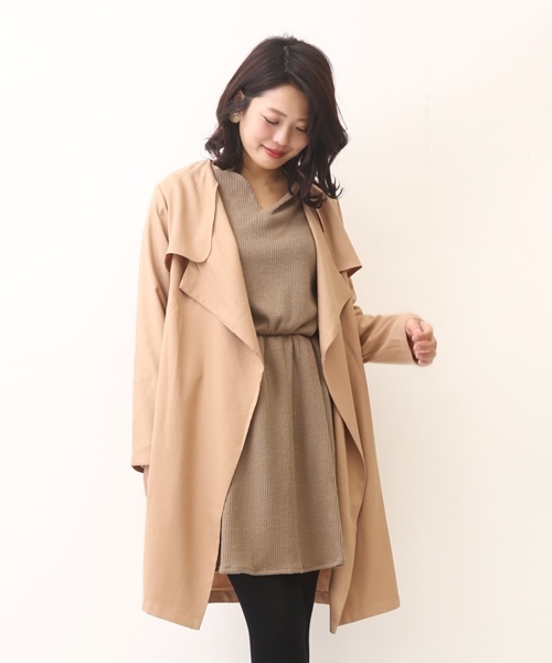 Chico（チコ）の「【who's who Chico】ドレープ衿ロングコート（トレンチコート・レディース・カーキ/ベージュ/ブラック・FREE）」の3枚目の写真