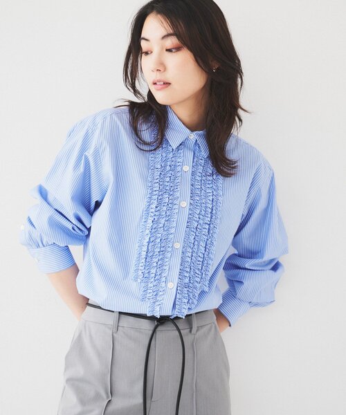 (untitled)出品 セール】【コットン100/前開きボタン】フロントフリルシャツ