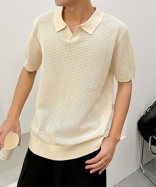 aimoha(アイモハ)の「aimoha men シアーライトポロトップス (SS)(ポロシャツ・メンズ・ブラック/ベージュ・LARGE/X-LARGE/XX-LARGE/XXX-LARGE)」の1枚目の写真