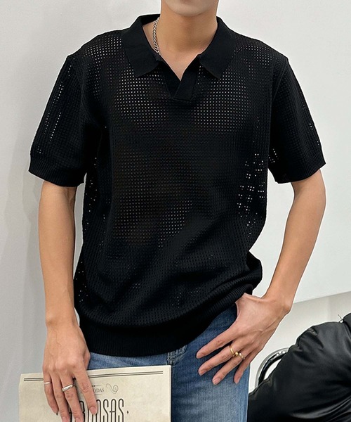 aimoha(アイモハ)の「aimoha men シアーライトポロトップス (SS)(ポロシャツ・メンズ・ブラック/ベージュ・LARGE/X-LARGE/XX-LARGE/XXX-LARGE)」の6枚目の写真