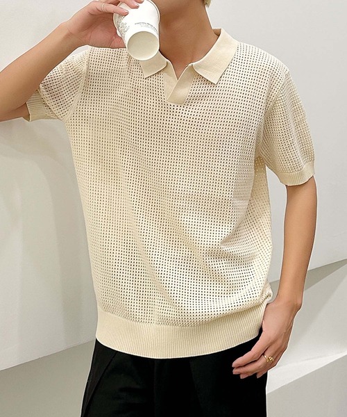 aimoha(アイモハ)の「aimoha men シアーライトポロトップス (SS)(ポロシャツ・メンズ・ブラック/ベージュ・LARGE/X-LARGE/XX-LARGE/XXX-LARGE)」の12枚目の写真