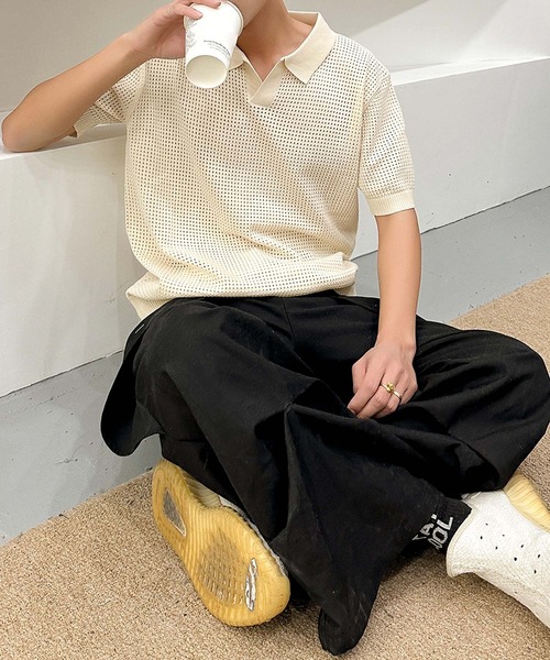 aimoha(アイモハ)の「aimoha men シアーライトポロトップス (SS)(ポロシャツ・メンズ・ブラック/ベージュ・LARGE/X-LARGE/XX-LARGE/XXX-LARGE)」の15枚目の写真