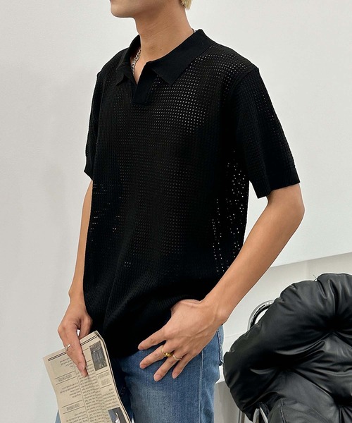 aimoha(アイモハ)の「aimoha men シアーライトポロトップス (SS)(ポロシャツ・メンズ・ブラック/ベージュ・LARGE/X-LARGE/XX-LARGE/XXX-LARGE)」の5枚目の写真