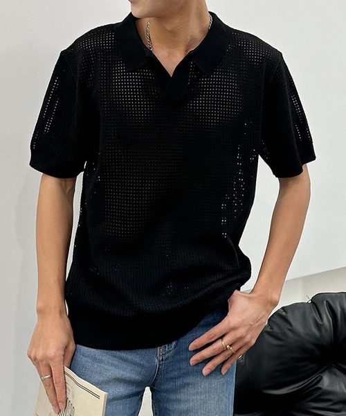 aimoha(アイモハ)の「aimoha men シアーライトポロトップス (SS)(ポロシャツ・メンズ・ブラック/ベージュ・LARGE/X-LARGE/XX-LARGE/XXX-LARGE)」の8枚目の写真