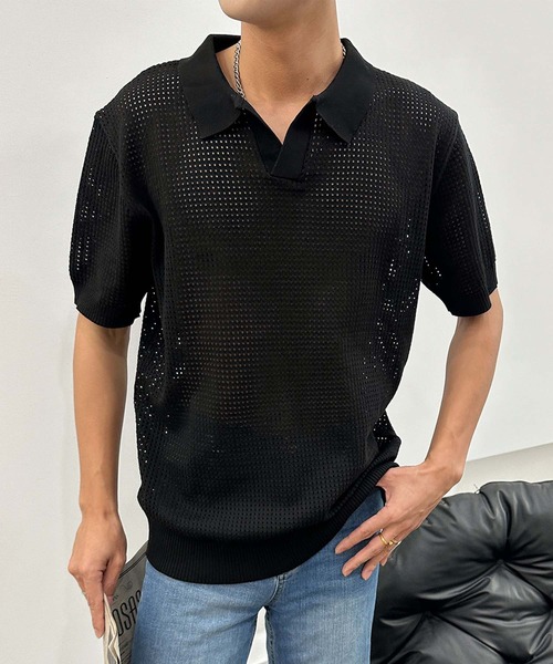 aimoha(アイモハ)の「aimoha men シアーライトポロトップス (SS)(ポロシャツ・メンズ・ブラック/ベージュ・LARGE/X-LARGE/XX-LARGE/XXX-LARGE)」の9枚目の写真