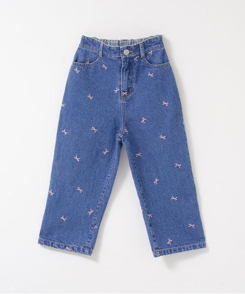 Lycee mine(リセマイン)の「【LOVE DENIM】アソート刺しゅう総柄ストレートパンツ(デニムパンツ・キッズ・ブルー/サックスブルー・140cm/120cm/150cm/130cm/110cm/100cm)」の4枚目の写真