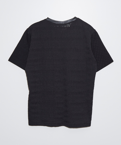 5351 POUR LES HOMMES（ゴーサンゴーイチプールオム）の「パッチワーク  PUレザー Vネック 半袖 Tシャツ（Tシャツ/カットソー・メンズ・ホワイト/ブラック・44/46/48/50）」の9枚目の写真