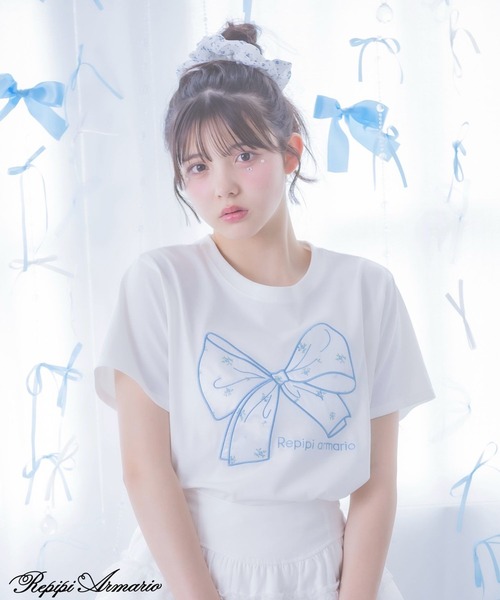 repipi armario(レピピ アルマリオ)の「【girly line】BIGリボンTシャツ【接触冷感】(Tシャツ/カットソー・キッズ・ブラック/ホワイト/サックスブルー/ホワイト系その他/ホワイト系その他2/ブラック系その他・LARGE/MEDIUM/SMALL)」の4枚目の写真
