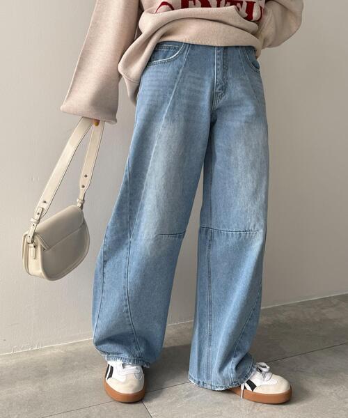 セール】WEGO/【25年春夏新作】カーブラインバレルレッグデニム