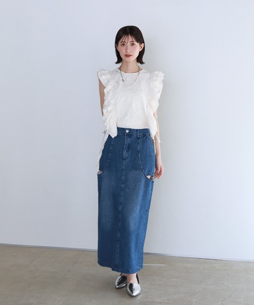 shetila(シェティラ)の「【セットアップ対応】フリンジジャガードフリルジレベスト(ベスト・レディース・アイボリー/ブラック・FREE)」の5枚目の写真
