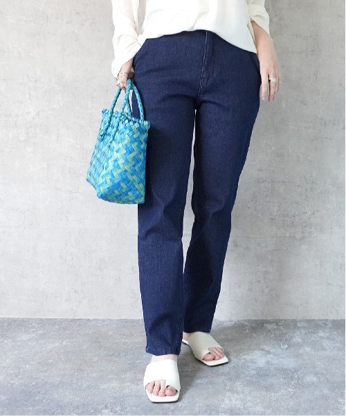 PREFERIR（プレフェリール）の「AIR ジョグ テーパード ベーシック ストレート デニム パンツ(S,M,L,XL)4サイズ（デニムパンツ・レディース・ブルー/ライトブルー/ネイビー/サックスブルー・SMALL/MEDIUM/LARGE/X-LARGE）」の3枚目の写真