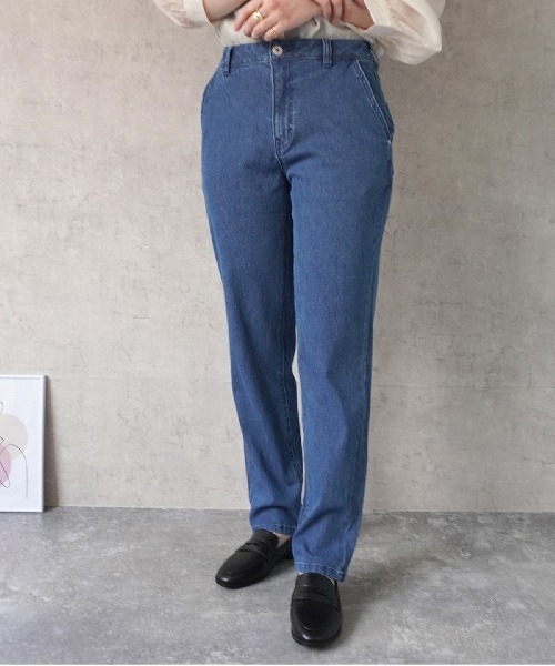 PREFERIR（プレフェリール）の「AIR ジョグ テーパード ベーシック ストレート デニム パンツ(S,M,L,XL)4サイズ（デニムパンツ・レディース・ブルー/ライトブルー/ネイビー/サックスブルー・SMALL/MEDIUM/LARGE/X-LARGE）」の4枚目の写真