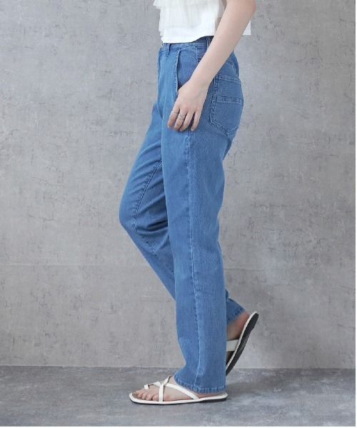 PREFERIR（プレフェリール）の「AIR ジョグ テーパード ベーシック ストレート デニム パンツ(S,M,L,XL)4サイズ（デニムパンツ・レディース・ブルー/ライトブルー/ネイビー/サックスブルー・SMALL/MEDIUM/LARGE/X-LARGE）」の5枚目の写真