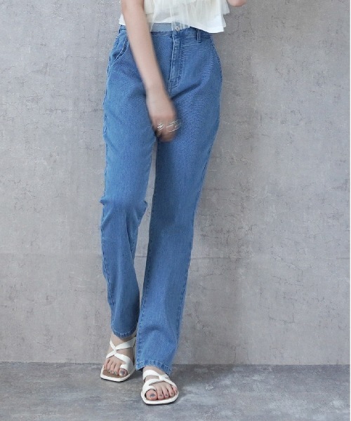 PREFERIR（プレフェリール）の「AIR ジョグ テーパード ベーシック ストレート デニム パンツ(S,M,L,XL)4サイズ（デニムパンツ・レディース・ブルー/ライトブルー/ネイビー/サックスブルー・SMALL/MEDIUM/LARGE/X-LARGE）」の6枚目の写真