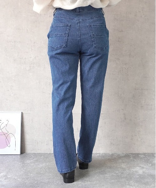 PREFERIR（プレフェリール）の「AIR ジョグ テーパード ベーシック ストレート デニム パンツ(S,M,L,XL)4サイズ（デニムパンツ・レディース・ブルー/ライトブルー/ネイビー/サックスブルー・SMALL/MEDIUM/LARGE/X-LARGE）」の14枚目の写真