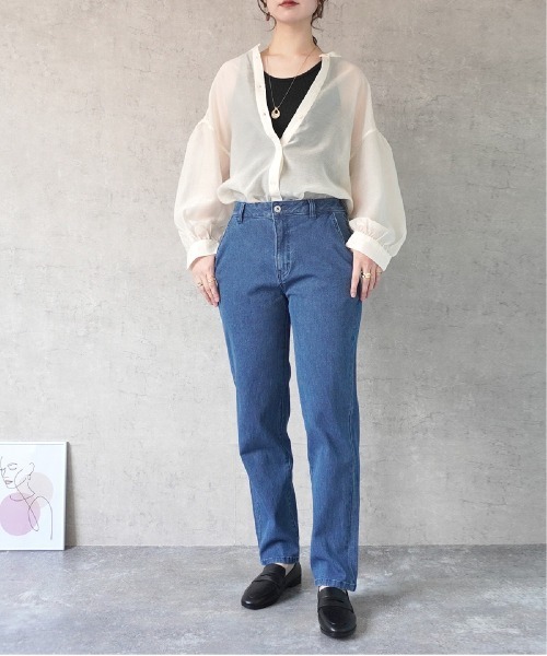 PREFERIR（プレフェリール）の「AIR ジョグ テーパード ベーシック ストレート デニム パンツ(S,M,L,XL)4サイズ（デニムパンツ・レディース・ブルー/ライトブルー/ネイビー/サックスブルー・SMALL/MEDIUM/LARGE/X-LARGE）」の21枚目の写真