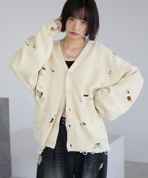 RULE THE FATE ダメージカーディガン セール】《UNISEX》ダメージカーディガン（カーディガン/ボレロ
