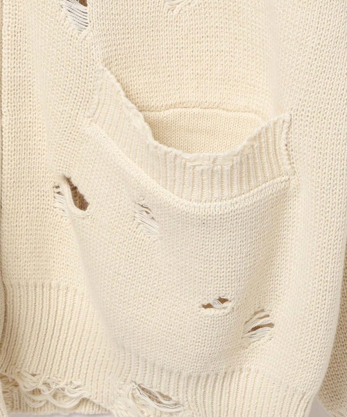 PBLIM(ページボーイリム)の「《UNISEX》ダメージカーディガン(カーディガン/ボレロ・レディース・オフホワイト/ブラック/ブルーグリーン・FREE)」の6枚目の写真