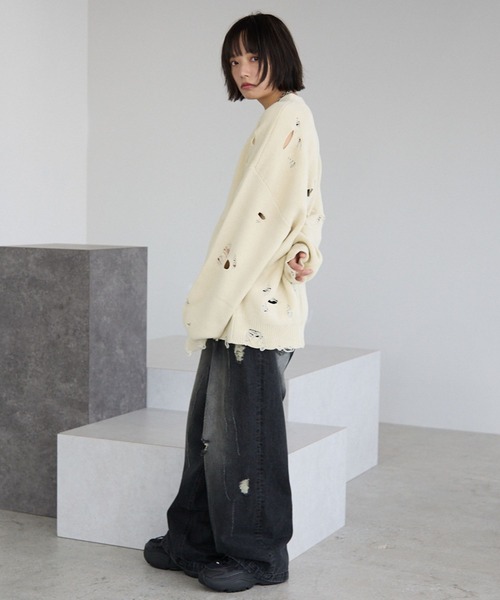 PBLIM(ページボーイリム)の「《UNISEX》ダメージカーディガン(カーディガン/ボレロ・レディース・オフホワイト/ブラック/ブルーグリーン・FREE)」の21枚目の写真