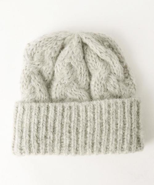 Another Edition（アナザーエディション）の「ケーブルニットキャップ/AE CBL KNIT CAP◆（ニットキャップ/ビーニー・レディース・オフホワイト/ライトグレー/ライトピンク・フリー）」の4枚目の写真