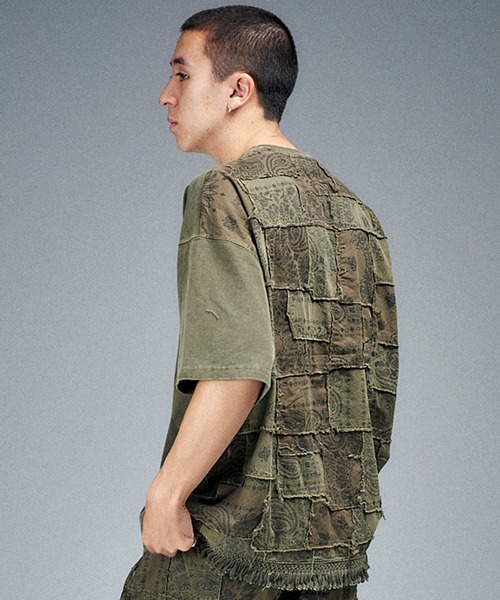 HAV-A-HANK（ハバハンク ）の「Universal Style Wear HAV-A-HANK ハバハンク パッチワーク Tee（Tシャツ/カットソー・メンズ・スミクロ/カーキ/オフホワイト/グレー・MEDIUM/LARGE/X-LARGE）」の4枚目の写真