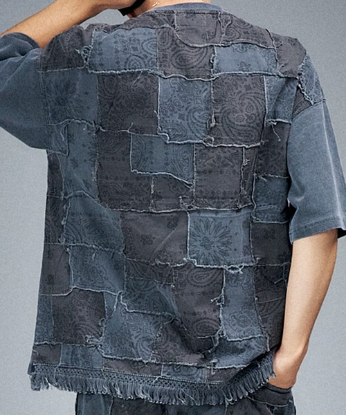 HAV-A-HANK（ハバハンク ）の「Universal Style Wear HAV-A-HANK ハバハンク パッチワーク Tee（Tシャツ/カットソー・メンズ・スミクロ/カーキ/オフホワイト/グレー・MEDIUM/LARGE/X-LARGE）」の15枚目の写真