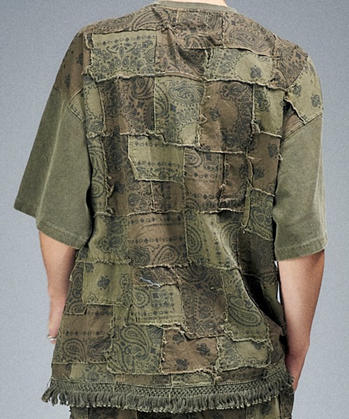 HAV-A-HANK（ハバハンク ）の「Universal Style Wear HAV-A-HANK ハバハンク パッチワーク Tee（Tシャツ/カットソー・メンズ・スミクロ/カーキ/オフホワイト/グレー・MEDIUM/LARGE/X-LARGE）」の17枚目の写真