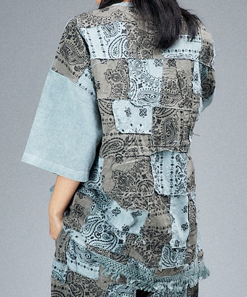 HAV-A-HANK（ハバハンク ）の「Universal Style Wear HAV-A-HANK ハバハンク パッチワーク Tee（Tシャツ/カットソー・メンズ・スミクロ/カーキ/オフホワイト/グレー・MEDIUM/LARGE/X-LARGE）」の11枚目の写真