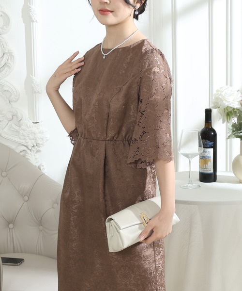 Lace Ladies(レースレディース)の「レース 切り替え 6分袖 ナロー ワンピース(ドレス・レディース・ブラック/ネイビー/モカ/グリーン・S/FREE)」の7枚目の写真