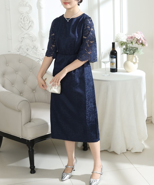 Lace Ladies(レースレディース)の「レース 切り替え 6分袖 ナロー ワンピース(ドレス・レディース・ブラック/ネイビー/モカ/グリーン・S/FREE)」の16枚目の写真