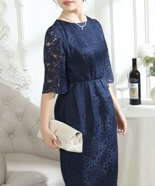 Lace Ladies(レースレディース)の「レース 切り替え 6分袖 ナロー ワンピース(ドレス・レディース・ブラック/ネイビー/モカ/グリーン・S/FREE)」の17枚目の写真