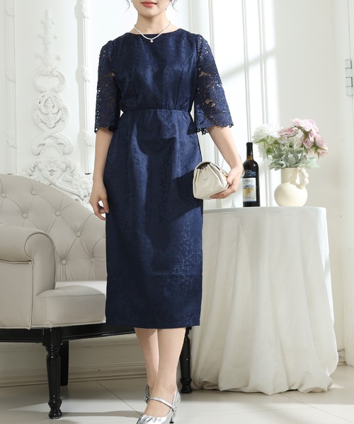 Lace Ladies(レースレディース)の「レース 切り替え 6分袖 ナロー ワンピース(ドレス・レディース・ブラック/ネイビー/モカ/グリーン・S/FREE)」の18枚目の写真