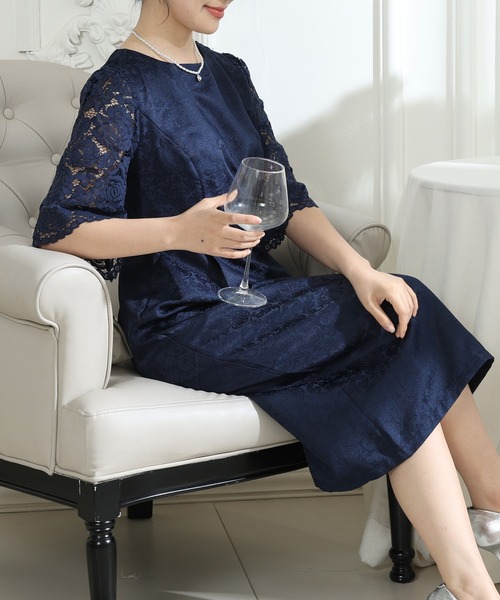 Lace Ladies(レースレディース)の「レース 切り替え 6分袖 ナロー ワンピース(ドレス・レディース・ブラック/ネイビー/モカ/グリーン・S/FREE)」の20枚目の写真