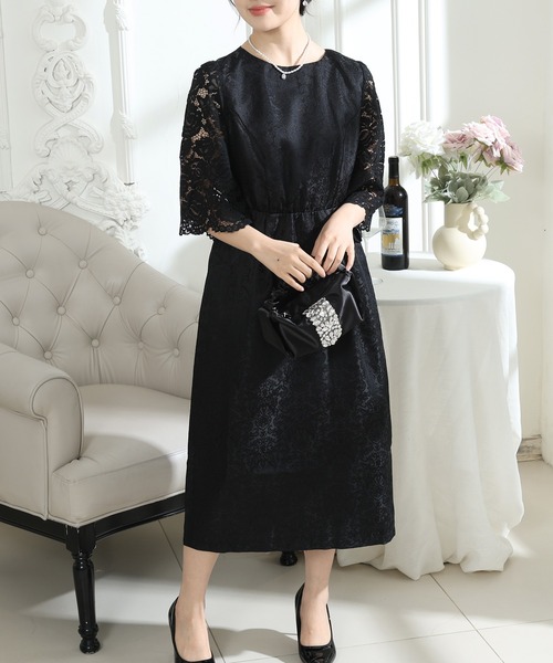 Lace Ladies(レースレディース)の「レース 切り替え 6分袖 ナロー ワンピース(ドレス・レディース・ブラック/ネイビー/モカ/グリーン・S/FREE)」の21枚目の写真