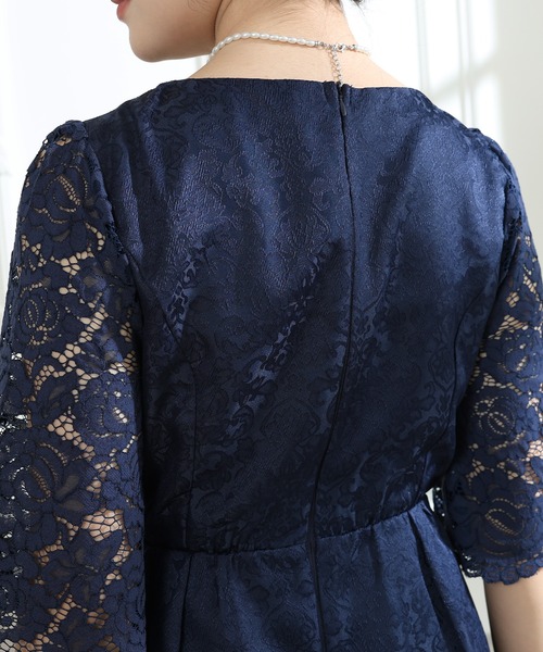 ☆新品同様☆Reneルネ レース切り替えワンピース ネイビー René - Rene♡ 2024年ネイビーワンピースとブラウスをセットでの