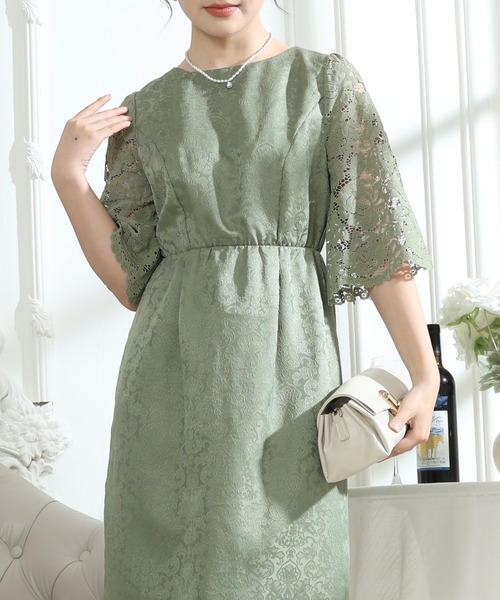Lace Ladies(レースレディース)の「レース 切り替え 6分袖 ナロー ワンピース(ドレス・レディース・ブラック/ネイビー/モカ/グリーン・S/FREE)」の12枚目の写真