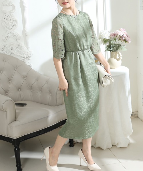 Lace Ladies(レースレディース)の「レース 切り替え 6分袖 ナロー ワンピース(ドレス・レディース・ブラック/ネイビー/モカ/グリーン・S/FREE)」の13枚目の写真