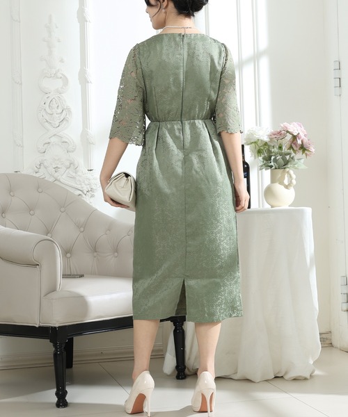 Lace Ladies(レースレディース)の「レース 切り替え 6分袖 ナロー ワンピース(ドレス・レディース・ブラック/ネイビー/モカ/グリーン・S/FREE)」の15枚目の写真