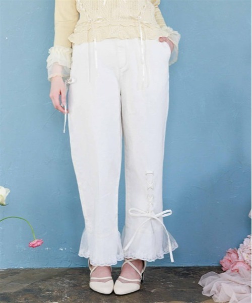 裾レースストレートデニムパンツ（デニムパンツ）｜axes femme