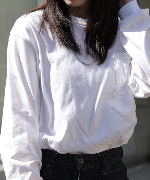 GILDAN(ギルダン)の「【GILDAN】 6.0 oz ビッグシルエット USAオーバーサイズ ポケット付きロングスリーブTシャツ 長袖無地リブロンT GL241 2026年 夏 夏服(Tシャツ/カットソー・レディース・ネイビー/オレンジ/ホワイト/ライム/ブラック/グレー・S/M/L/XL)」の2枚目の写真