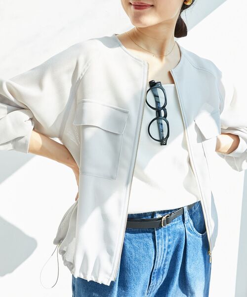 le.coeur blanc（ルクールブラン）の「フロントポケットメッシュブルゾン（その他トップス・レディース・ライトグレー/ネイビー・38）」の4枚目の写真