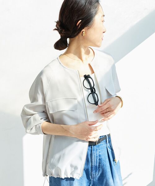 le.coeur blanc（ルクールブラン）の「フロントポケットメッシュブルゾン（その他トップス・レディース・ライトグレー/ネイビー・38）」の6枚目の写真