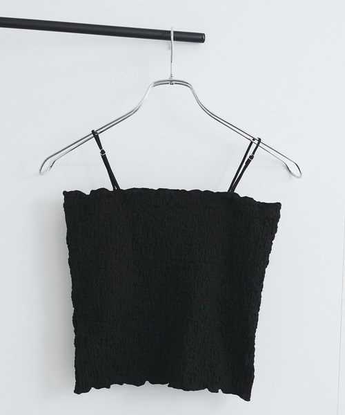 黒 シャーリングキャミソール コカ coca OUT BRA カップ付きシャーリングキャミ （Black