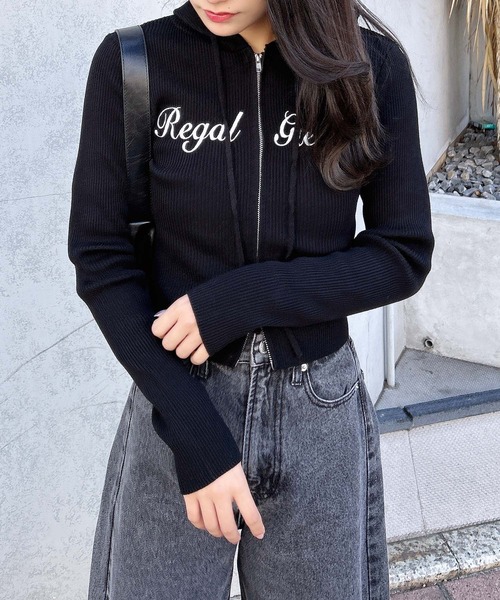 INGNI（イング）の「フロントジップロゴリブニットパーカー（パーカー・レディース・ホワイト×ブラック/ブラック×ホワイト/グレー系その他3・M）」の16枚目の写真